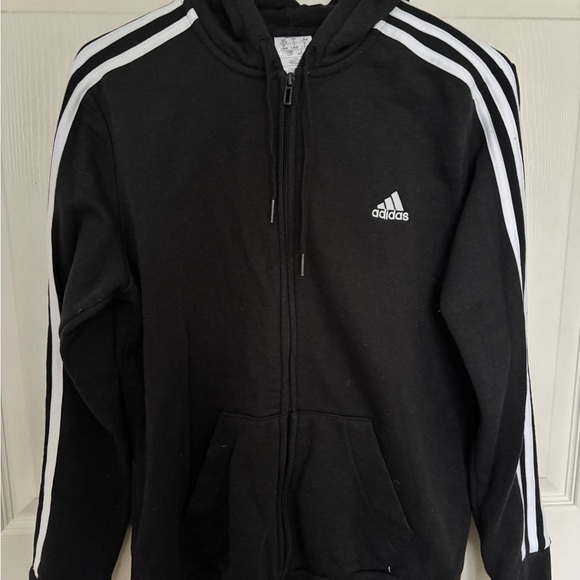 Adidas Black Zip-Up Hoodie with White Accents - Picture 1 of 5